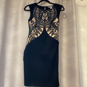 Black and beige nude mini night out event dress size 4 four